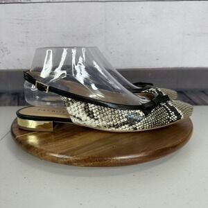 Talbots Shoe Womens 9 M Edison Slingback Bow Flats Embossed Snake Print Buckle